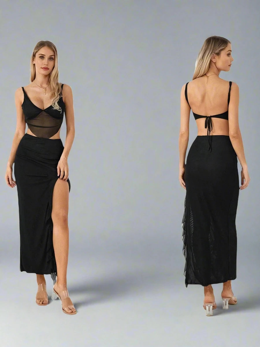 Chic Fashion Flower Print Sexy Two Piece