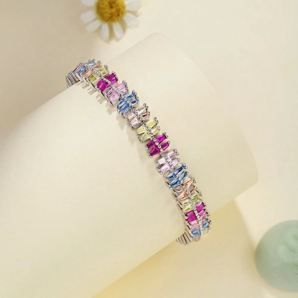 925 Sterling Silver Colorful Lab Sapphire Diamond
