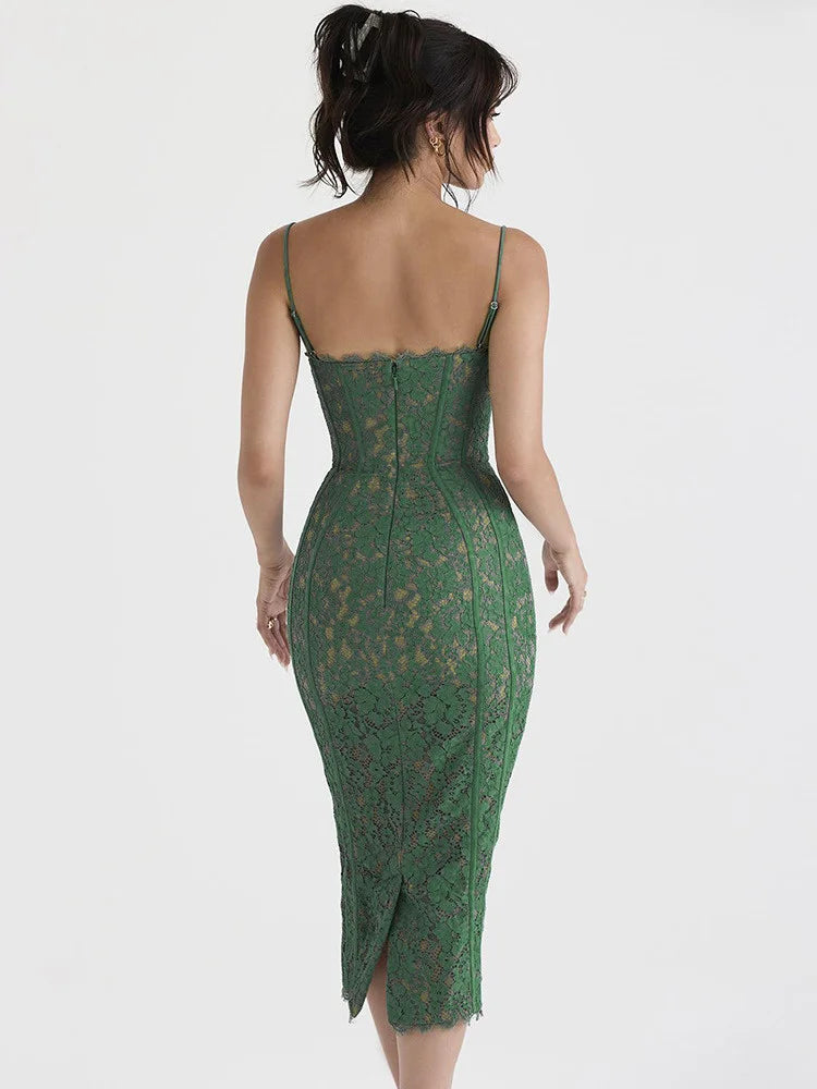 Green Body-con Backless Sexy Midi Dress