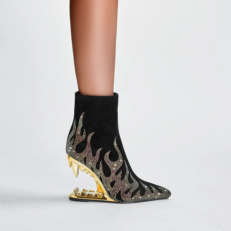 New Water Diamond Flame Pointed Super High Heel Boots