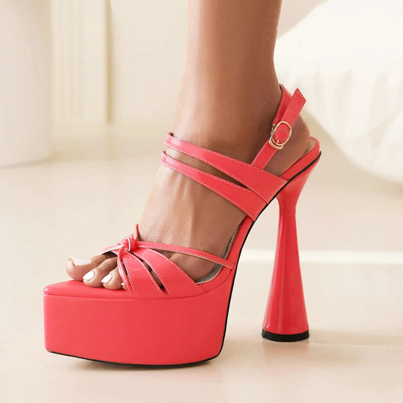 Summer Black Back Strap High Platform High Heels