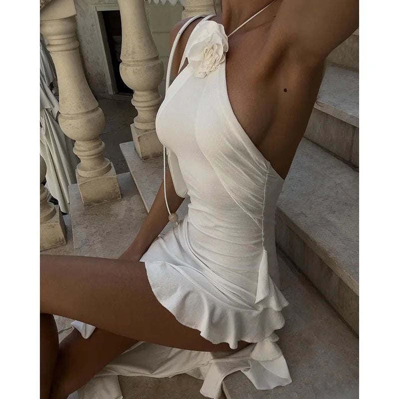 White 3D Flower Appliqué Dress