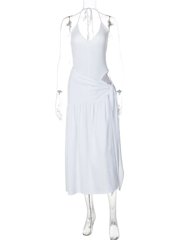 Sexy 2 Piece Jumpsuit Lace-Up Pleated High Waist Skirt Set
