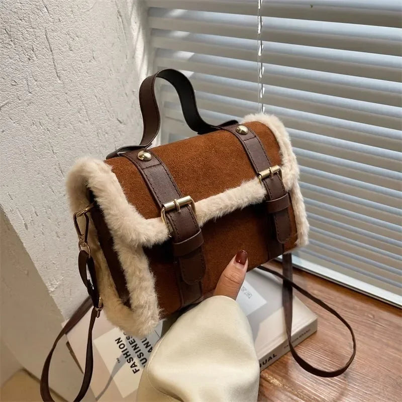 Lamb Plush Velvet Crossbody & Shoulder Handbag