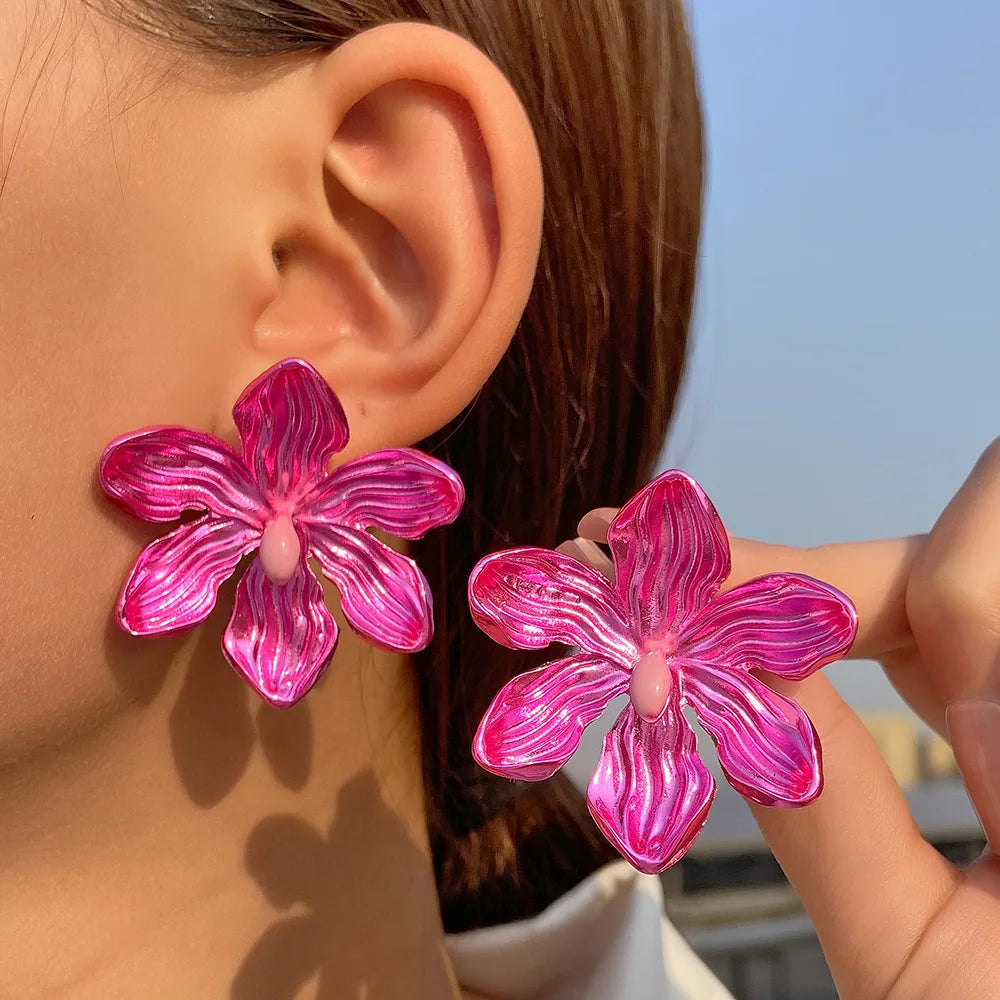 European and American Alloy Flower Pink Earrings
