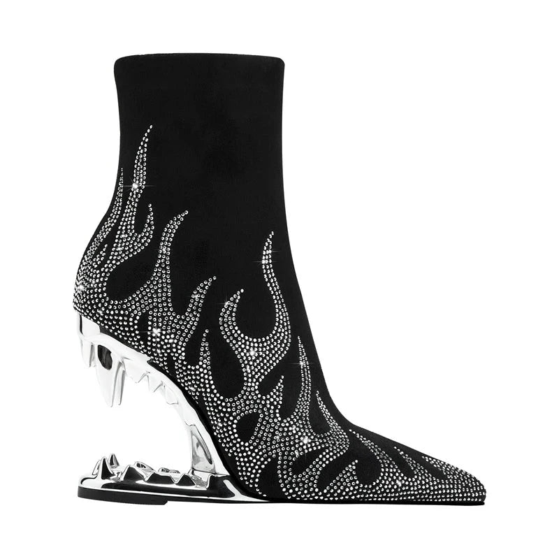 New Water Diamond Flame Pointed Super High Heel Boots