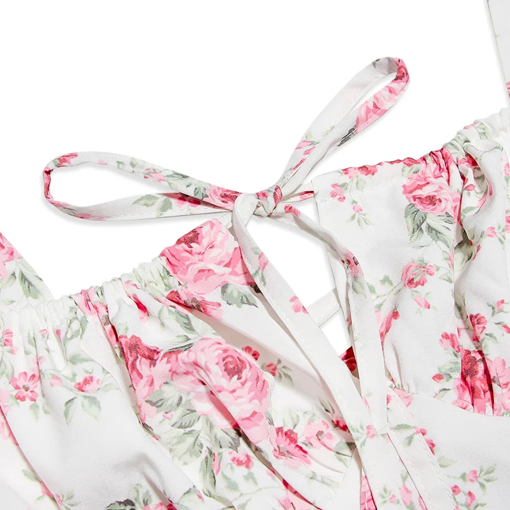 Split Thigh Midi Tie Front Solid Floral Print Beach Dresses