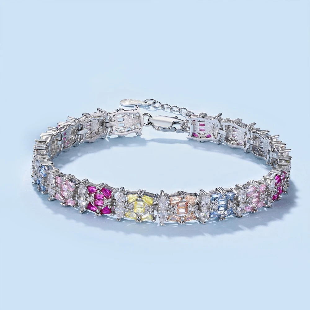 925 Sterling Silver Colorful Lab Sapphire Diamond
