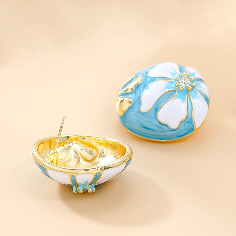 Ball Enamel Flower Post Earrings